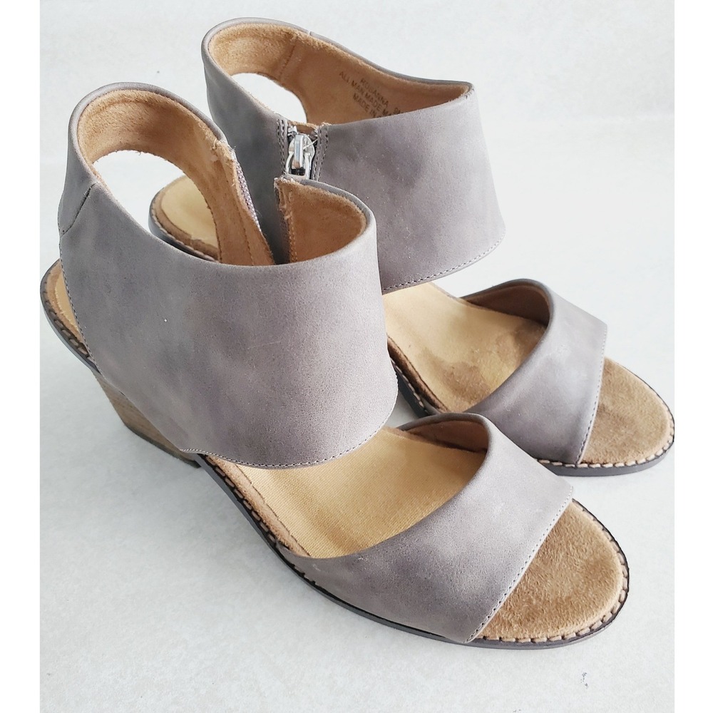 Chunky‎ Summer Wedge Sandals Grey Faux Leather Open Toe Zip Up Shoes Size 9M